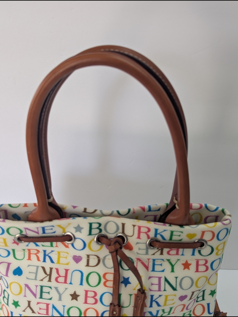 Dooney & Bourke Y2K Multicolor Logo Canvas Tote Bag White Leather Rainbow - Picture 4 of 16